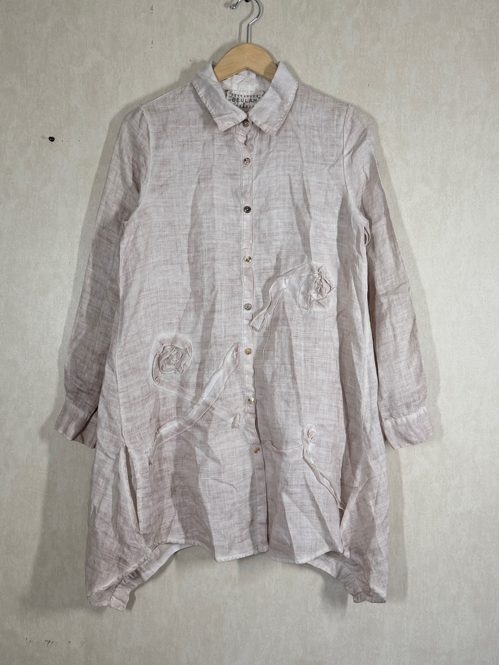 Beulah Women’s 100% Ramie Button-Up 3D Tunic Shirt Bohemian Lagenlook S